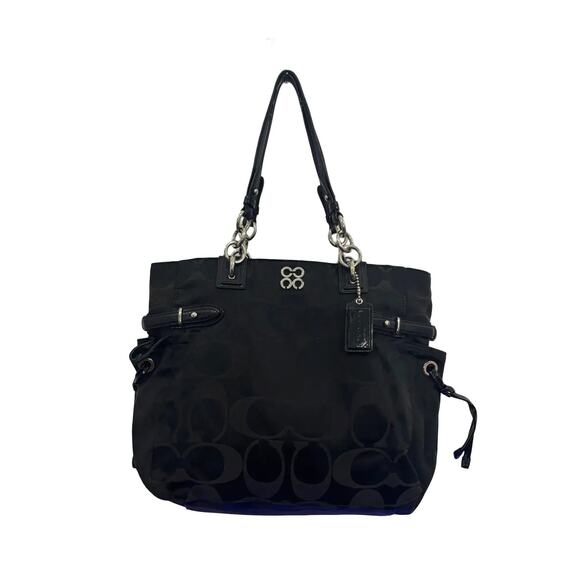 Coach Signature Collette Black Jacquard Tote Shoulder Handbag - Picture 1 of 8